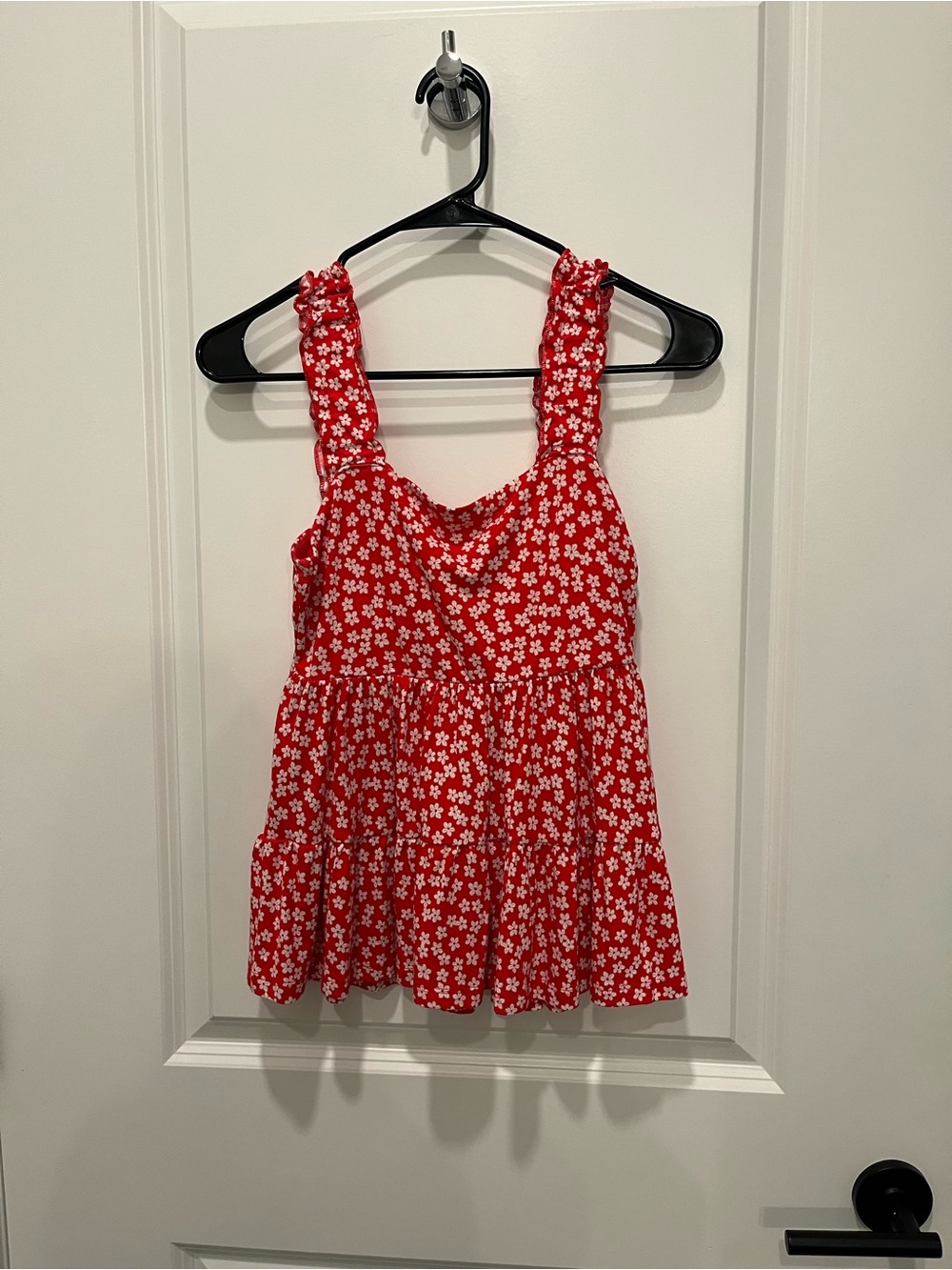 SO Red Floral Smocked-Strap Tiered Tank Top